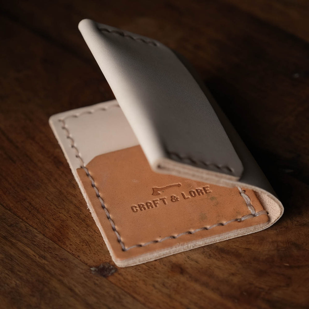 
                  
                    Insider Wallet, Handmade natural veg tan with Horween Shell Cordovan pocket
                  
                