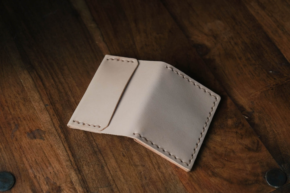 
            
                Load image into Gallery viewer, Insider Wallet, Handmade natural veg tan with Horween Shell Cordovan pocket
            
        