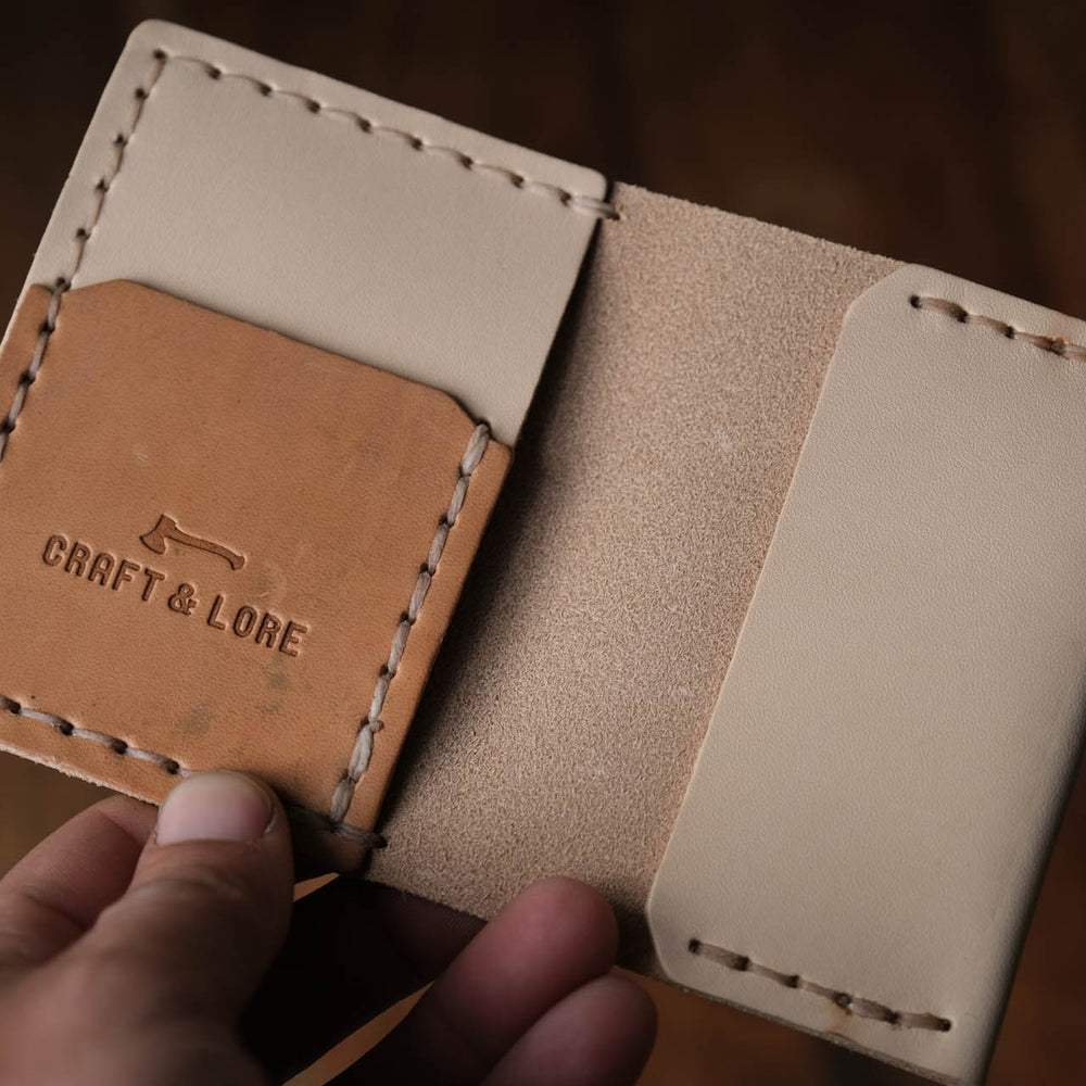 
                  
                    Insider Wallet, Handmade natural veg tan with Horween Shell Cordovan pocket
                  
                