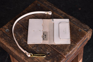 
            
                Load image into Gallery viewer, Handmade Leather Operator Wallet in natural veg tan with patina and lanyard chain
            
        