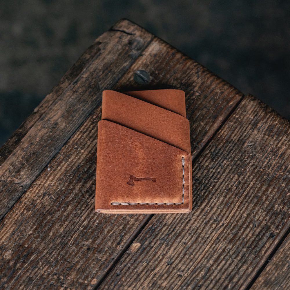 
                  
                    Port Wallet Craft and Lore, Horween Dublin English Tan and hand stitched with natural thread
                  
                